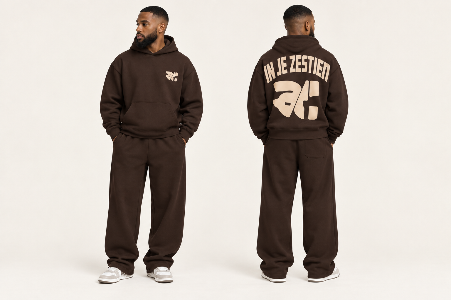 Dark Brown Hoodie Tracksuit — Donkerbruin